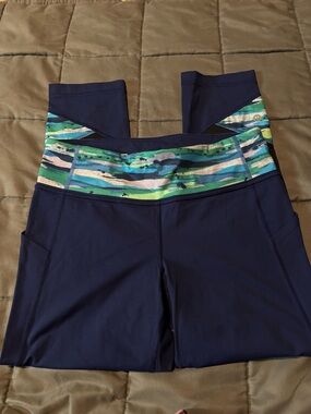 lululemon athletica Navy Leggings with Blue-Green Printed Waistband